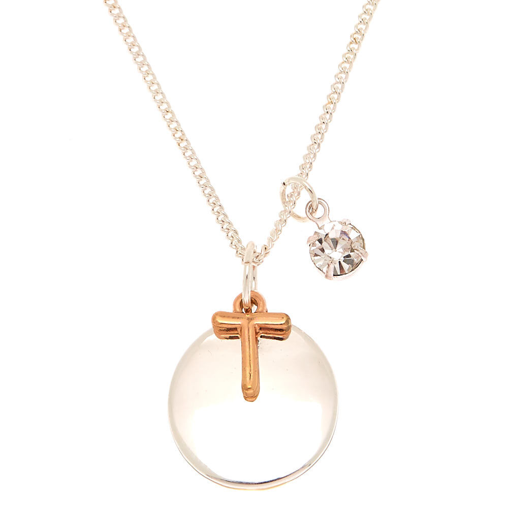 Collier à pendentif breloque à initiale T en métaux mixtes,