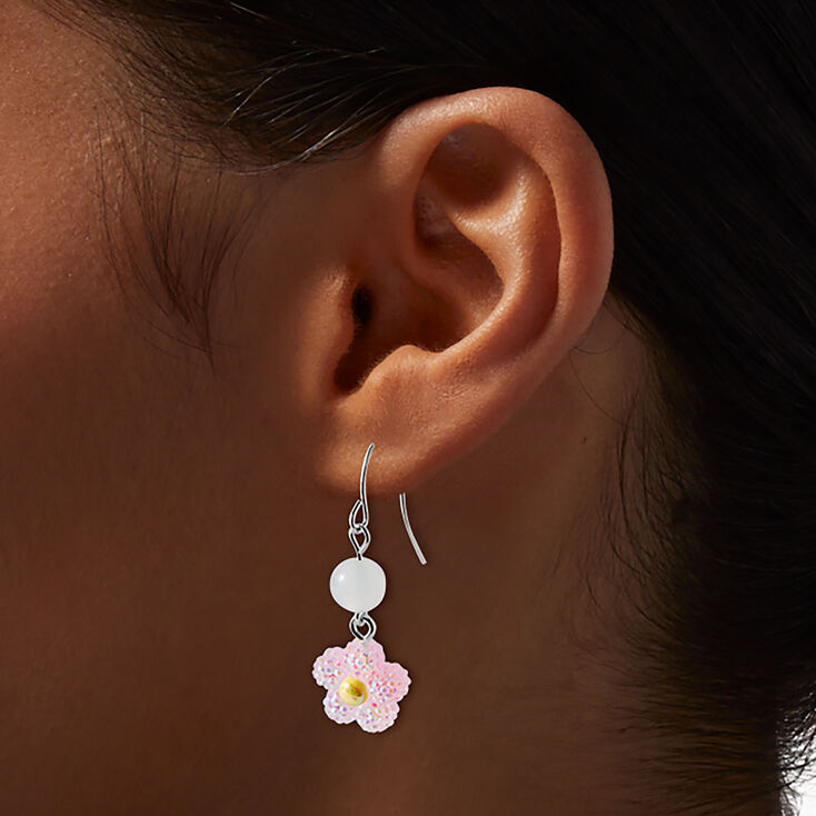 UV Color-Changing Pink Daisy Drop Earrings,