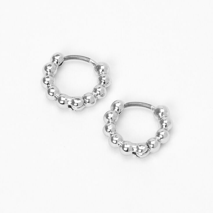 Silver 10MM Beaded Look Hoop Earrings,