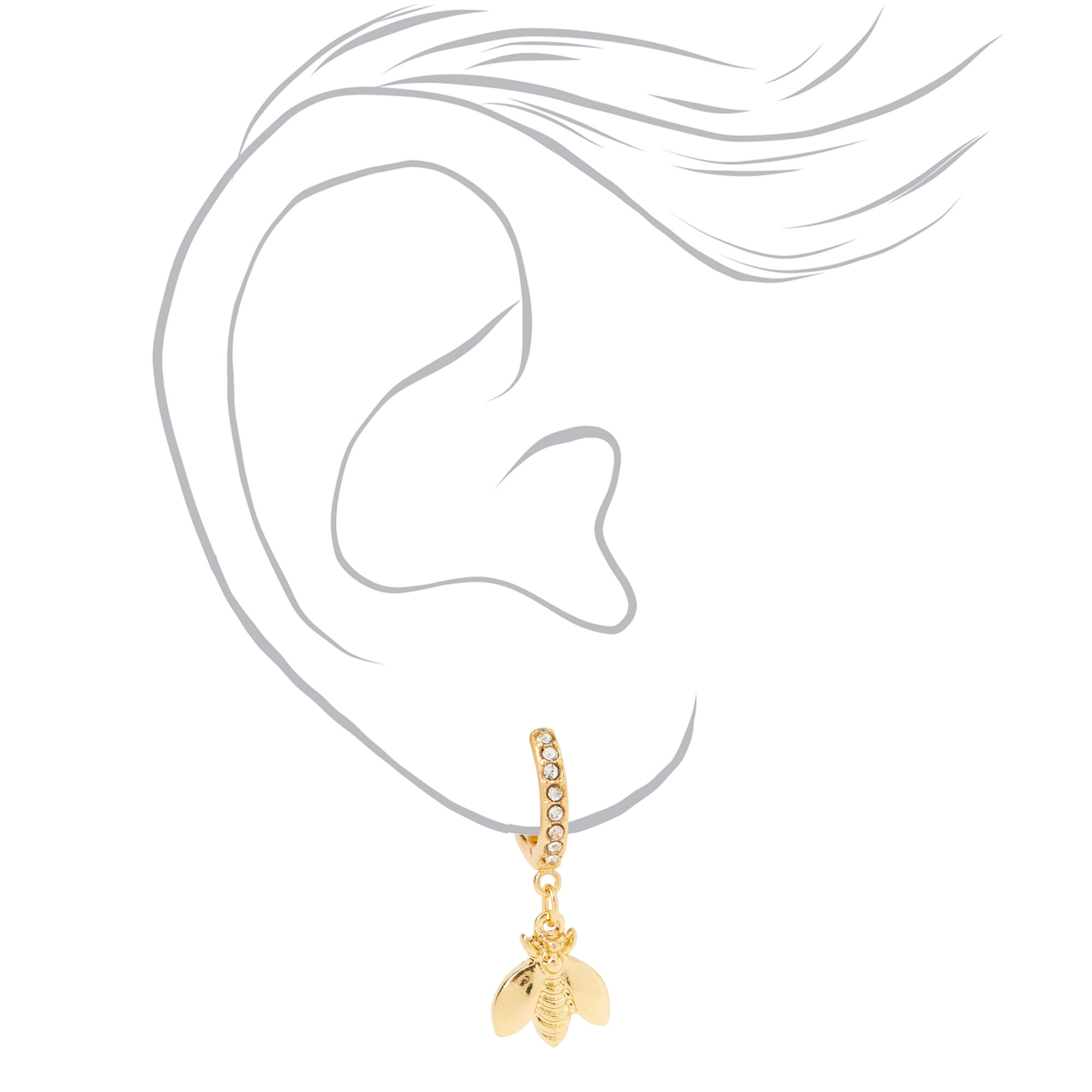 Gold 15MM Crystal Bee Huggie Hoop Earrings,