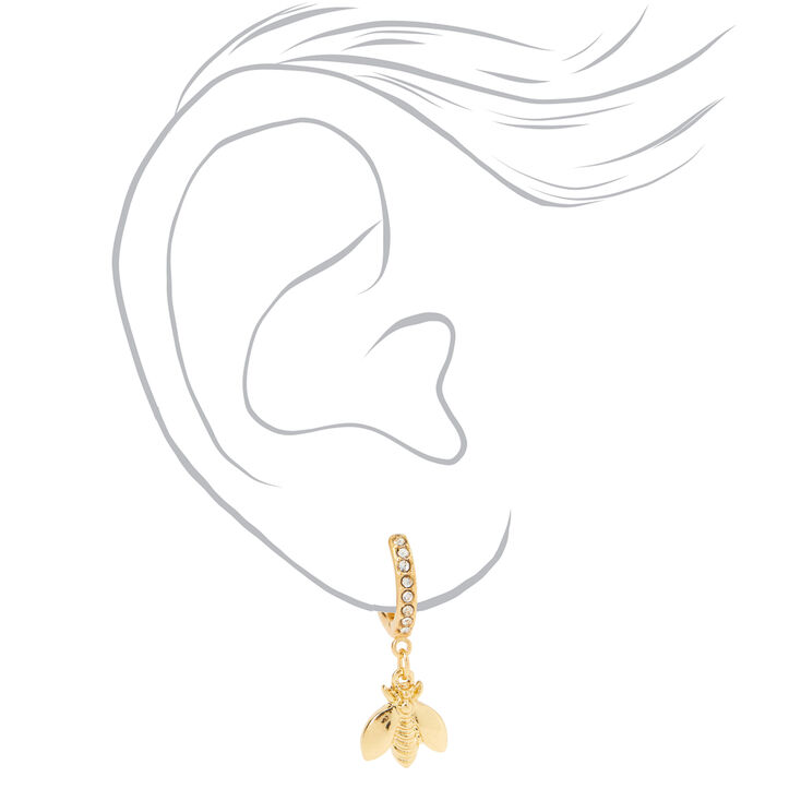 Gold 15MM Crystal Bee Huggie Hoop Earrings,