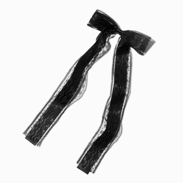 Black Lace Satin Hair Bow Clip,