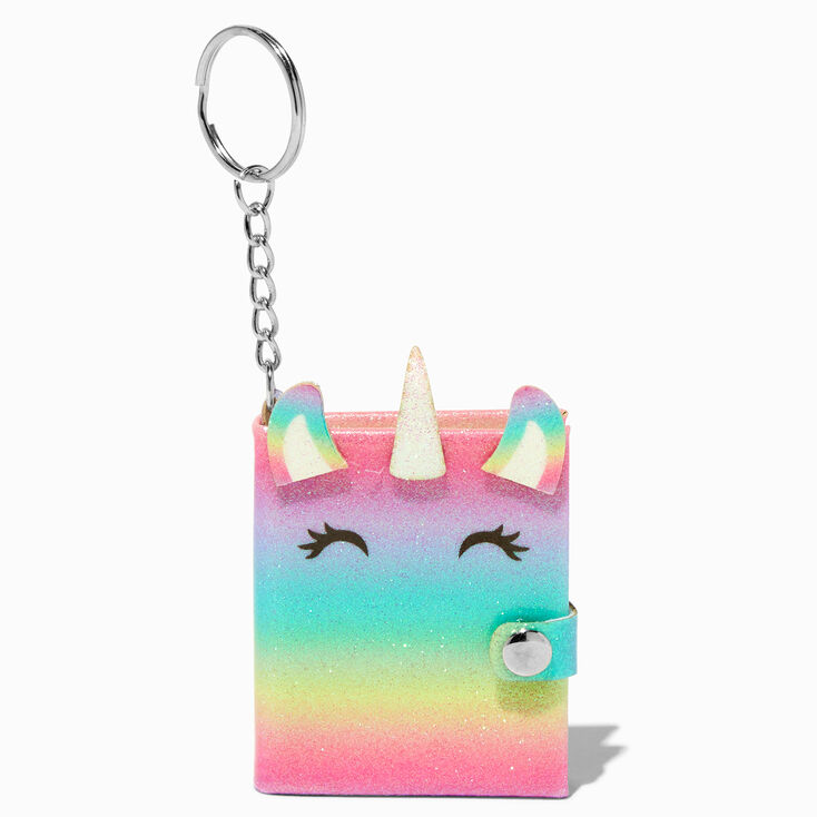 Multicoloured Unicorn Mini Glitter Diary Keyring,