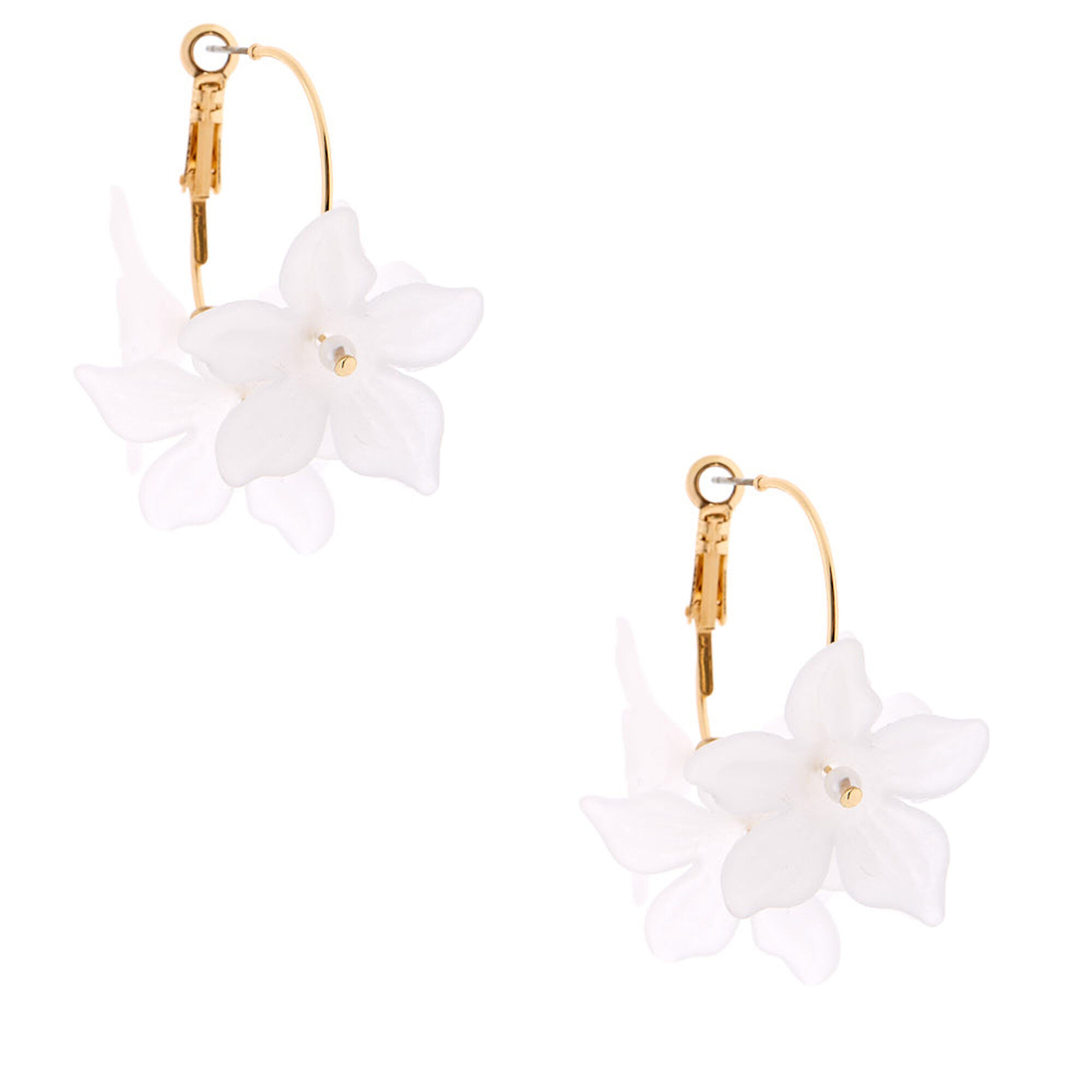 Gold 30MM Flower Hoop Earrings - Clear | Claire's US