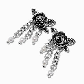Carved Rose &amp; Pearl Chains Drop Earrings ,