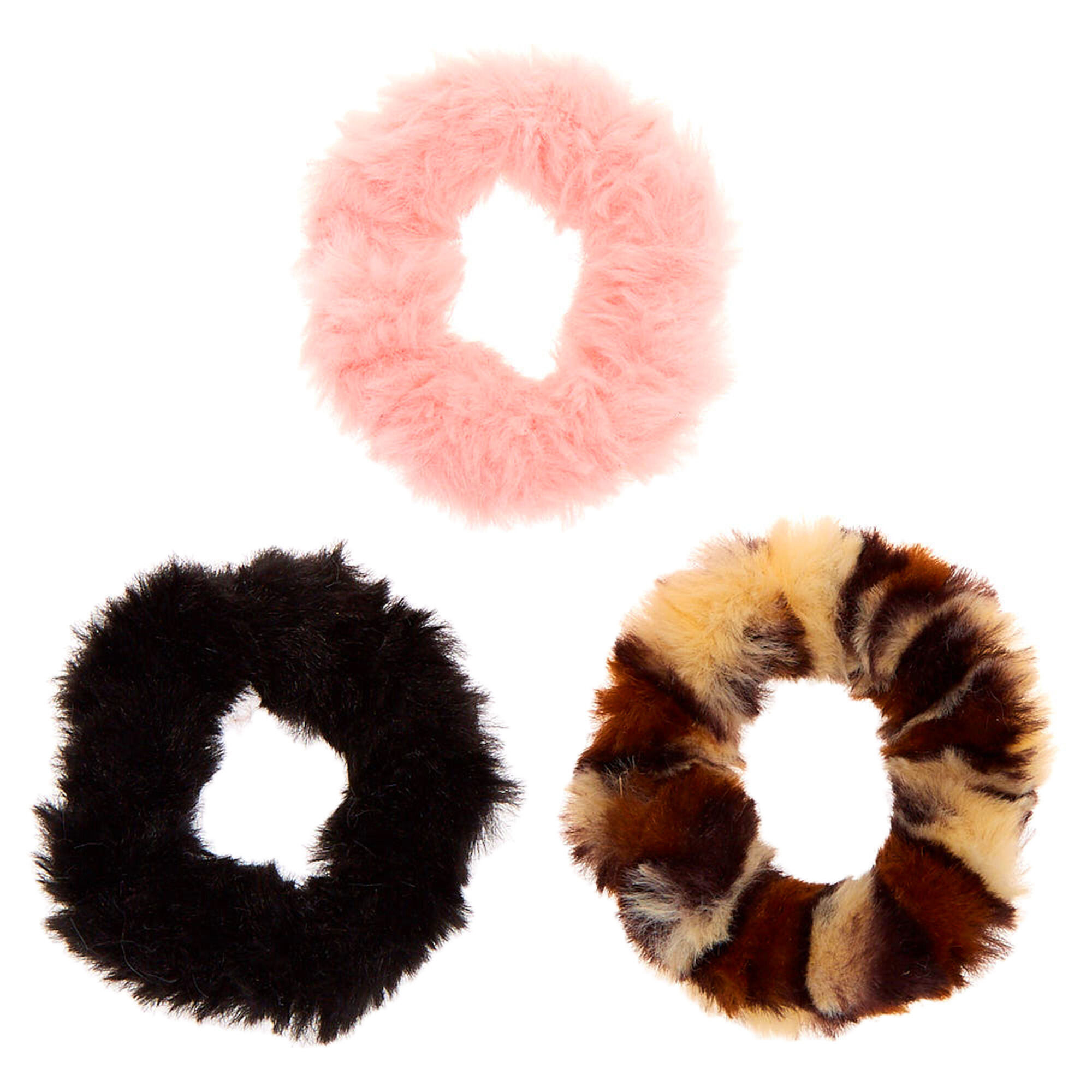 Claire S Club Fuzzy Leopard Hair Scrunchies 3 Pack Claire S Us