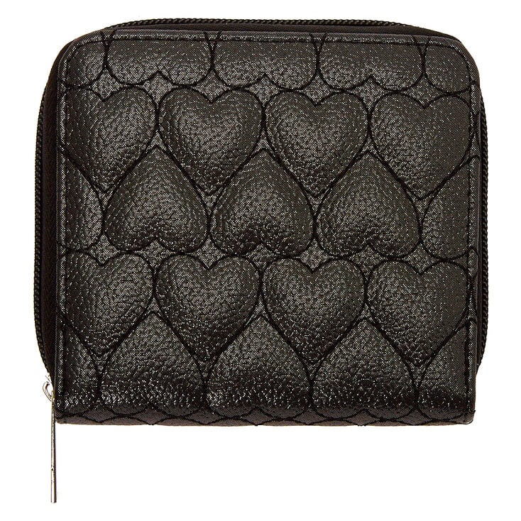 Claire's Mini porte-monnaie à zip motif cœur matelassé - Noir