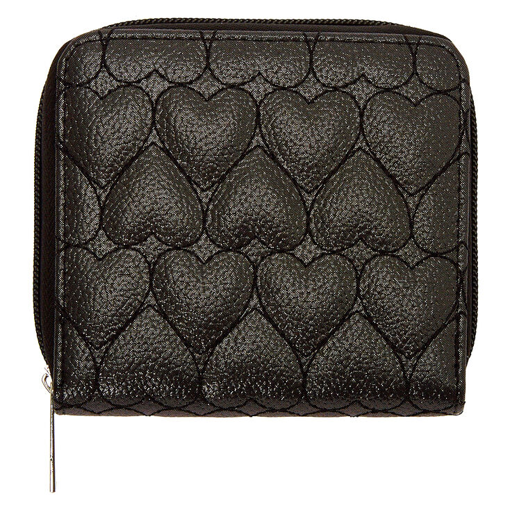 Claire's Mini porte-monnaie à zip motif cœur matelassé - Noir