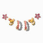 Gold-tone Flower, Mouse &amp; Heart Hoop Earring Stackables Set - 3 Pack,