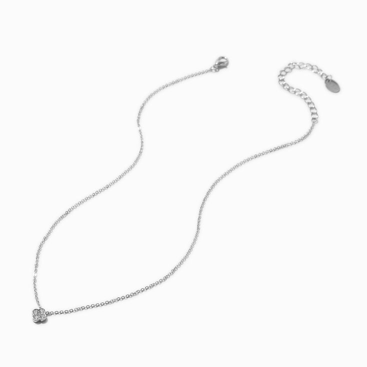 Silver-tone Cubic Zirconia Clover Pendant Necklace,