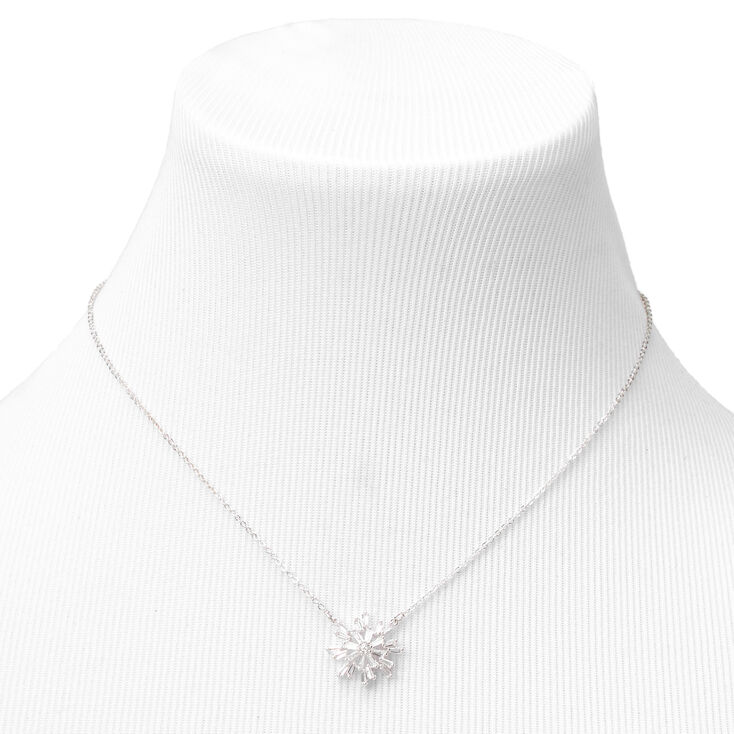 Silver Cubic Zirconia Single Snowflake Rhinestone Pendant Necklace,