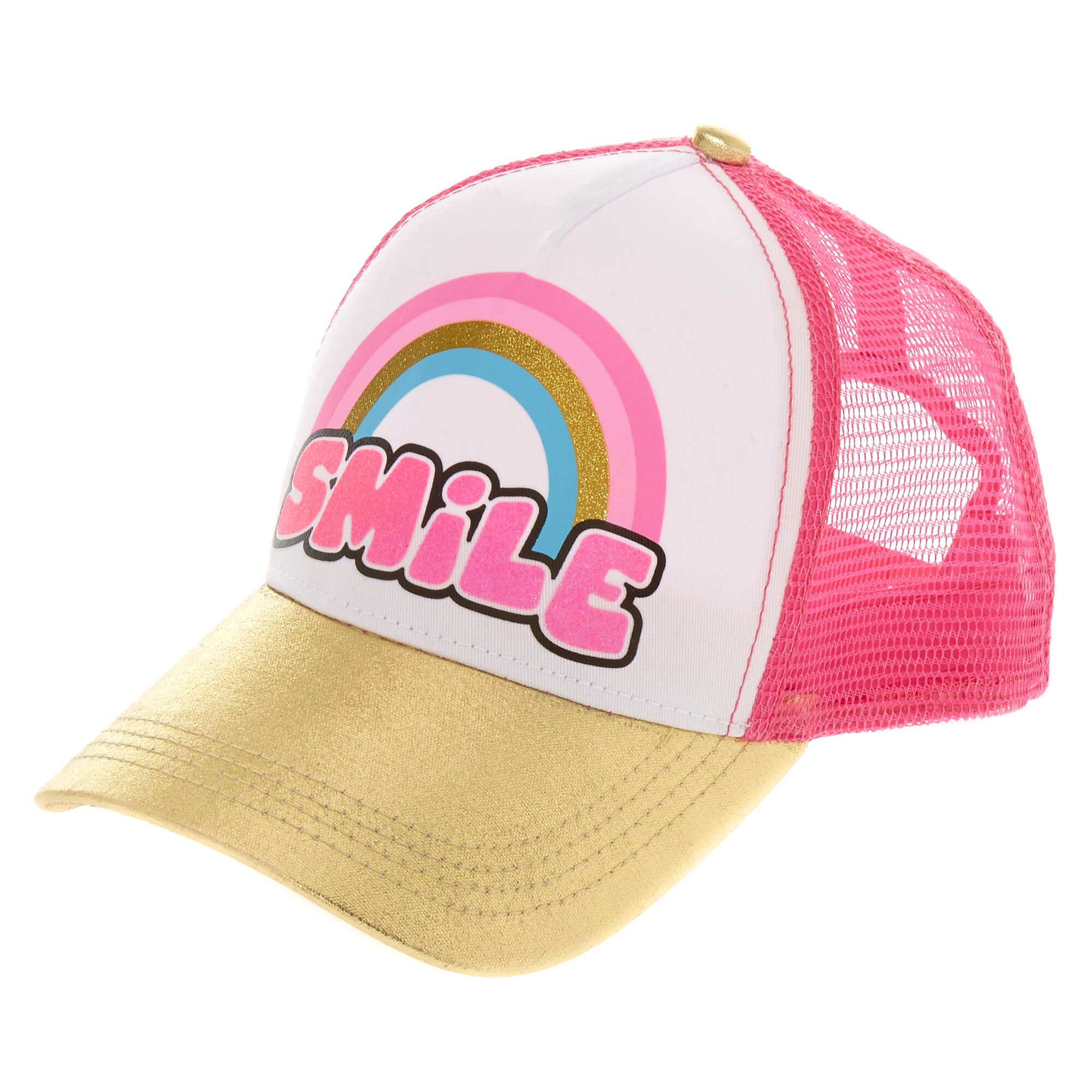 Pink & Gold Smile Baseball Cap | Claire's