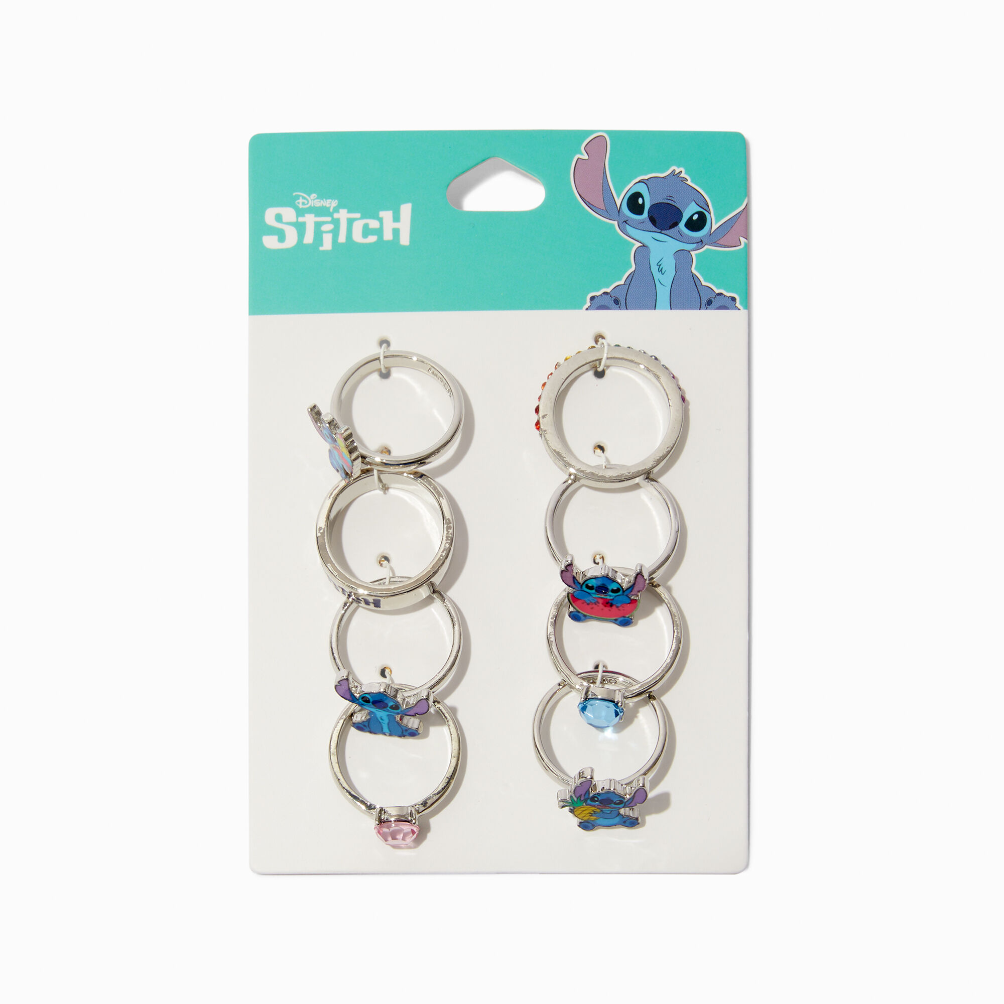 View Disney Stitch Claires Exclusive Foodie Ring Set 8 Pack Silver information
