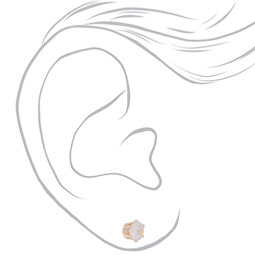 Rose Gold Cubic Zirconia Round Stud Earrings - 7MM,