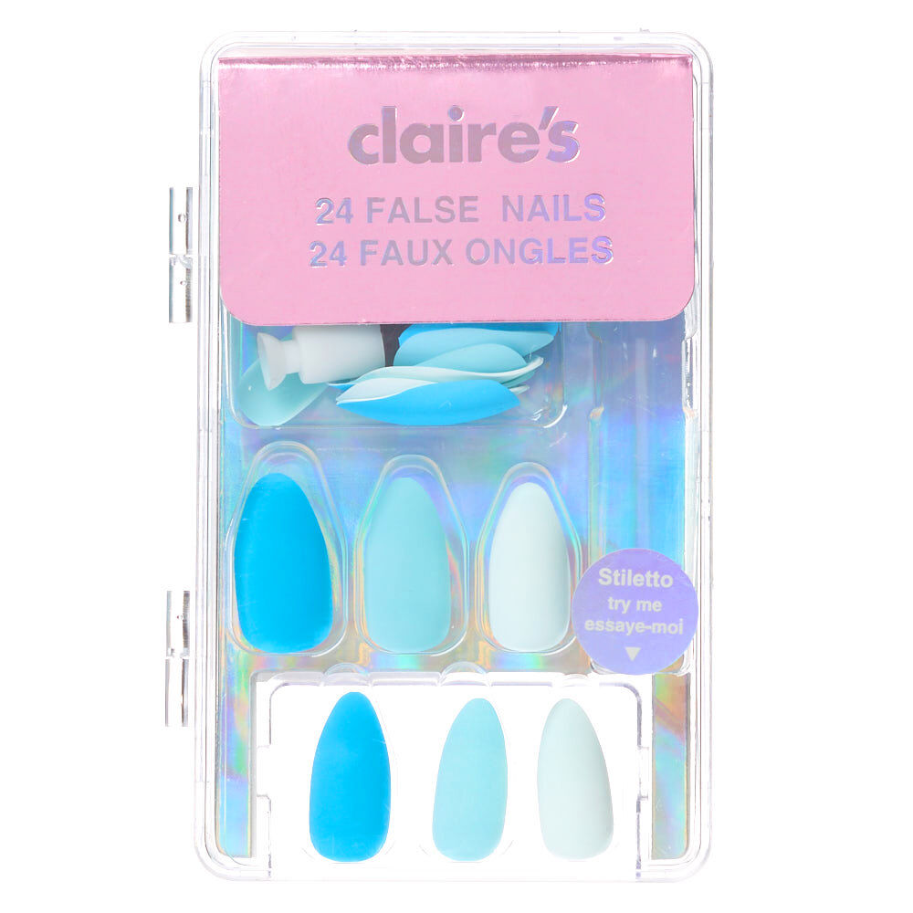 Mixed Blues Matte Stiletto Faux Nail Set - 24 Pack,