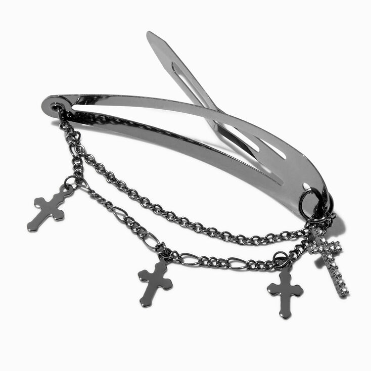 Hematite-tone Cross Swag Snap Hair Clip,