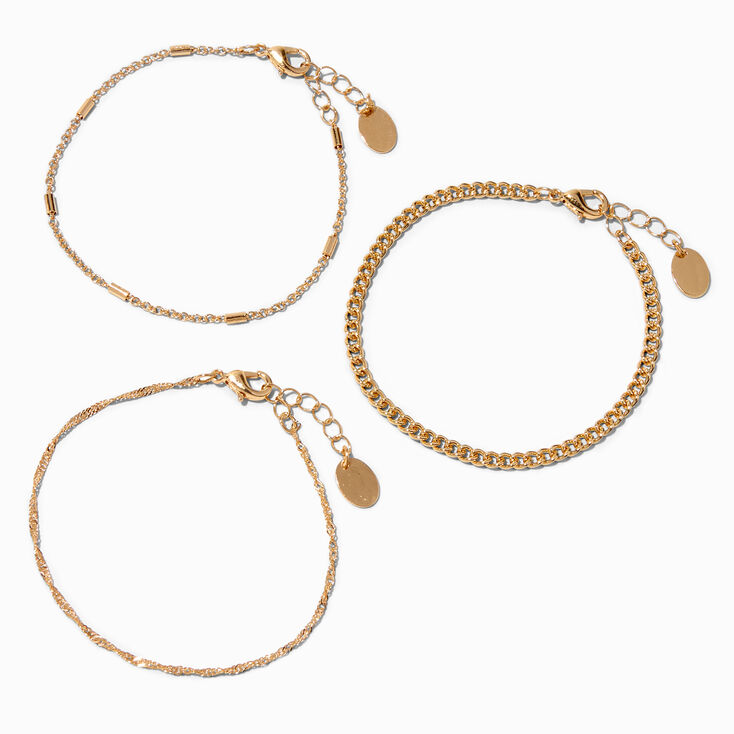 Claire&#39;s Recycled Jewelry Gold-tone Mixed Chain Bracelets - 3 Pack,