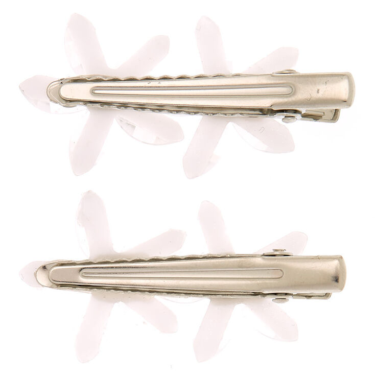 Glitter Crystal Flower Hair Clips - Ivory, 2 Pack,
