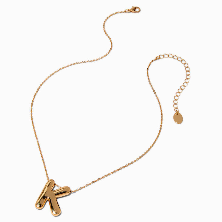 Gold-tone Bubble Initial Pendant Necklace - K,