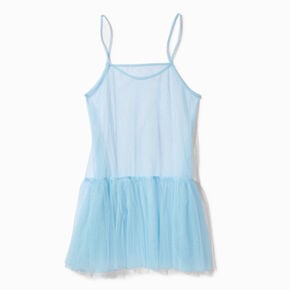 Sheer Baby Blue Tulle Tank Dress,