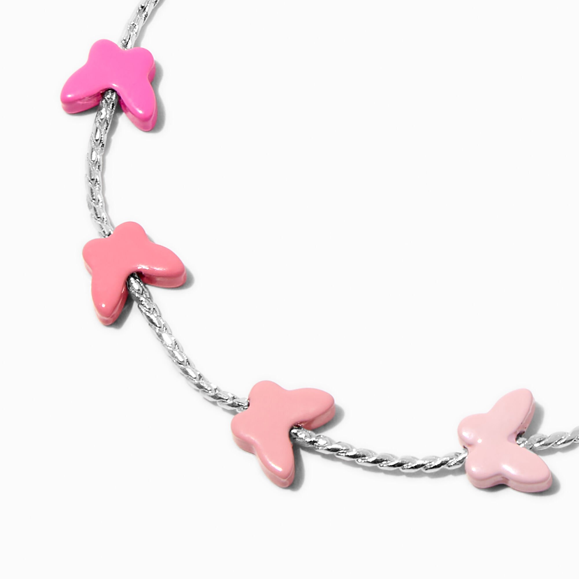 Silver-tone Pink Butterfly Bolo Bracelet,