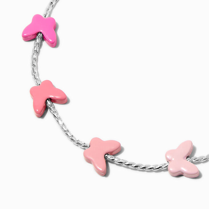 Silver-tone Pink Butterfly Bolo Bracelet,