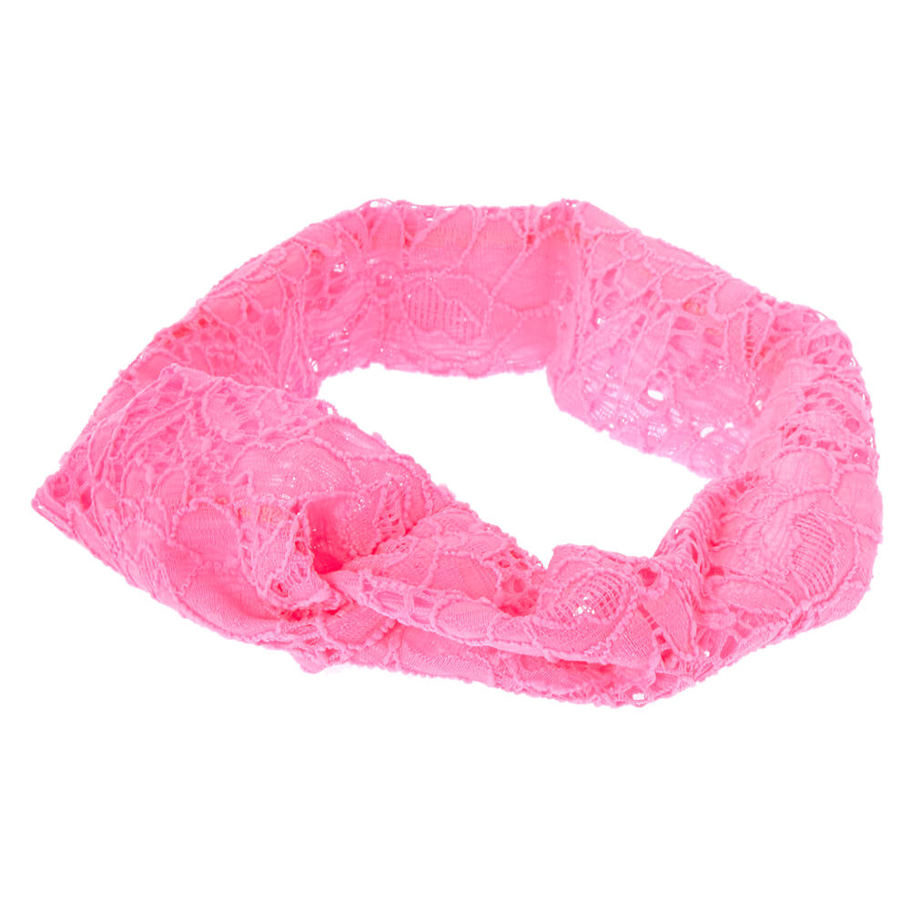 Lace Turban Headwrap - Neon Pink,