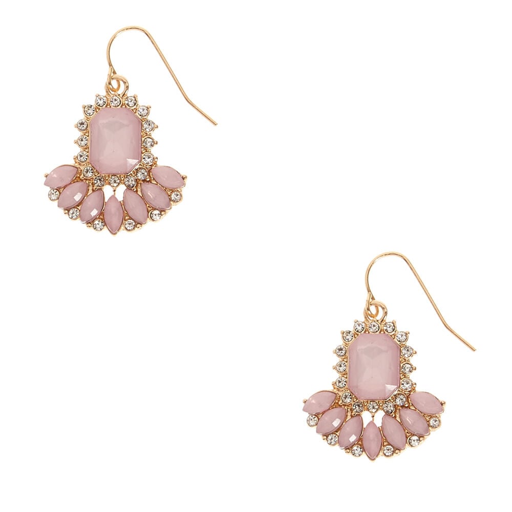 Gold Tone and Pink Gem Drop Earrings,