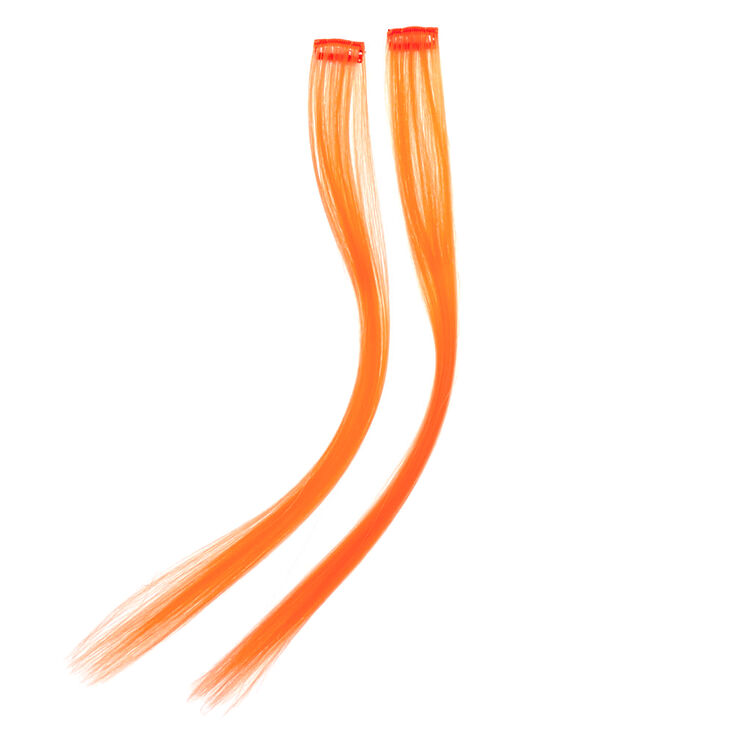 Claire's Extensions de cheveux synthétiques à clip - Orange fluo, lot de 2