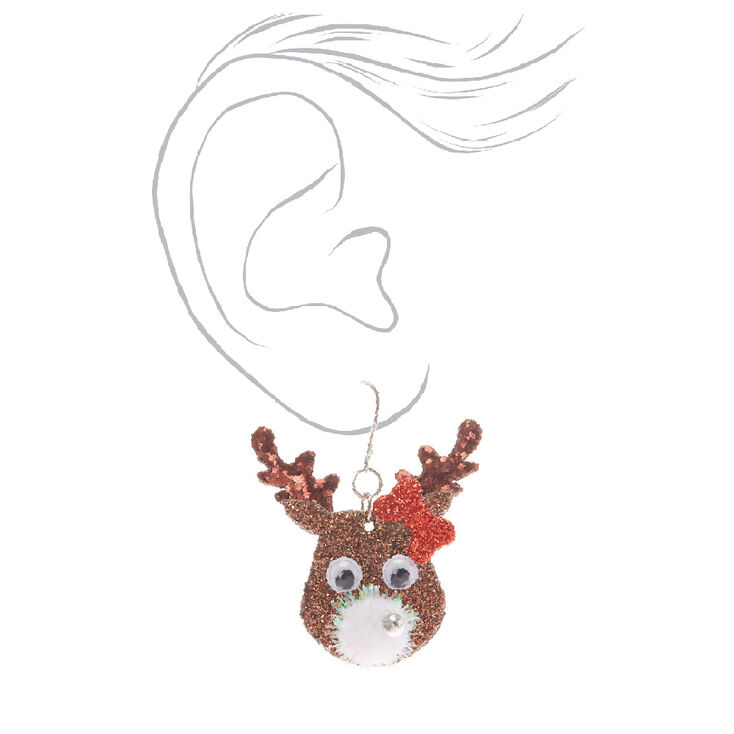 Novelty Reindeer Drop Earrings- Brown,
