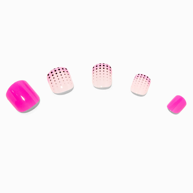 Faux ongles vegan autocollants carr&eacute;s French manucure &agrave; pois roses - Lot de 24,