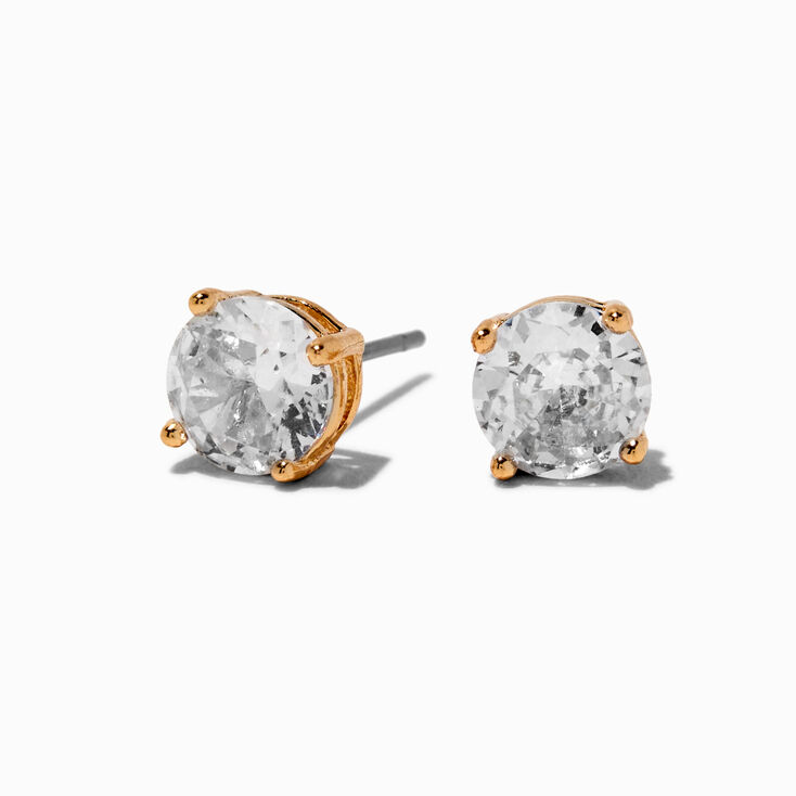Gold-tone Cubic Zirconia 7mm Round Stud Earrings,
