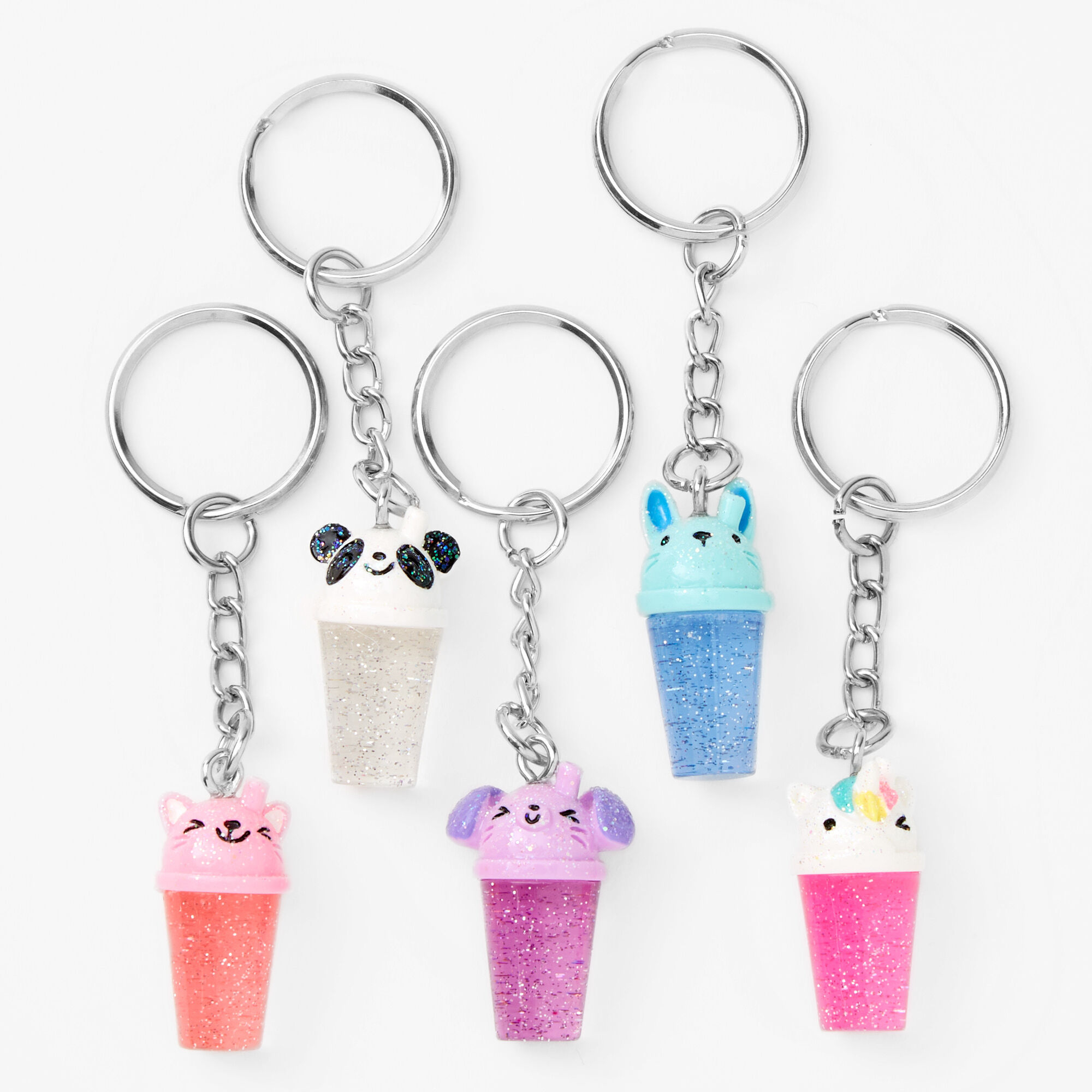 View Claires Bff Glitter Bubble Tea Keyrings 5 Pack Silver information