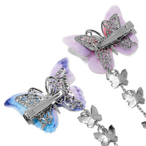 Silver-tone Pastel Butterfly Dangle Hair Clips - 2 Pack,