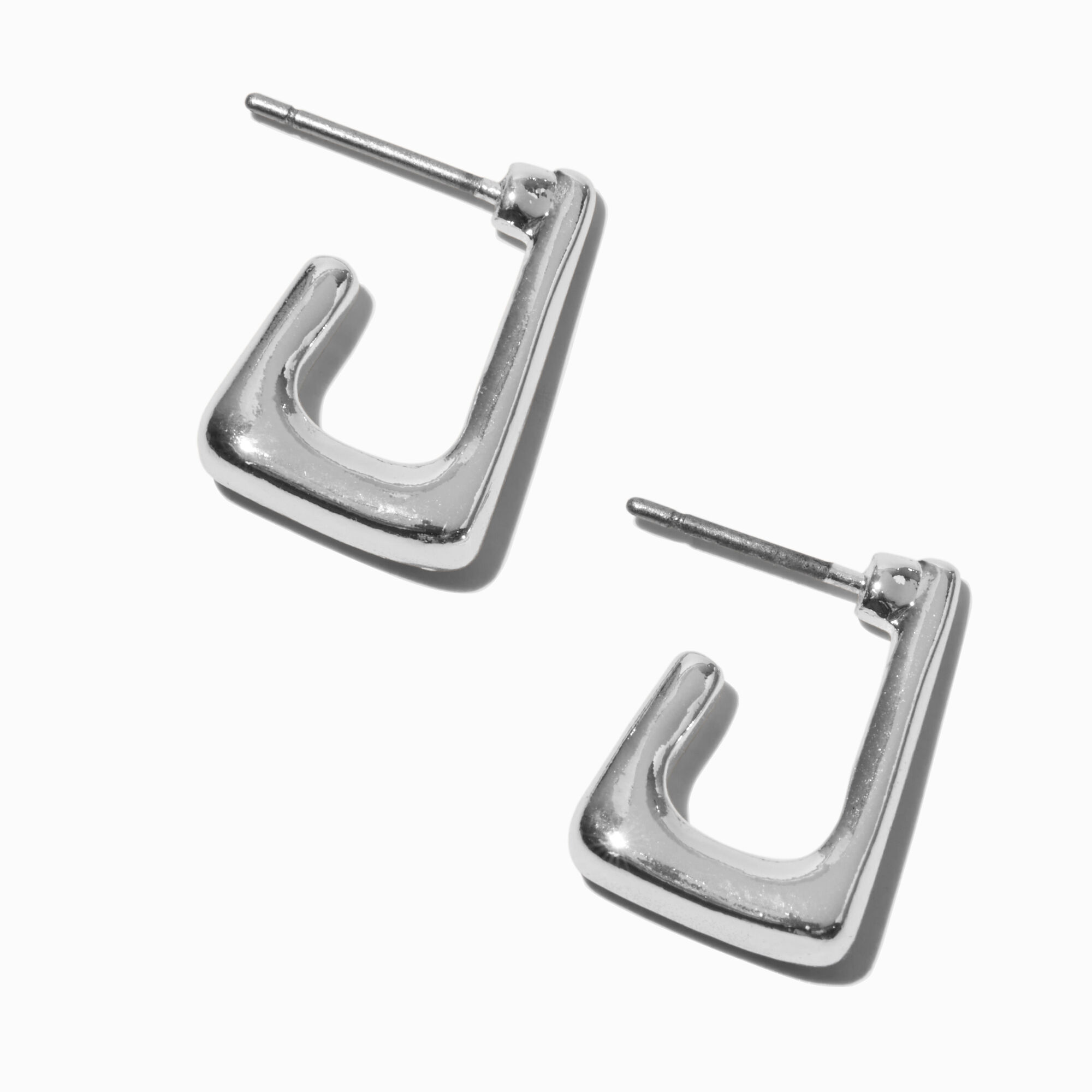 Silver tone 15mm Tubular Rectangular Hoop Earrings