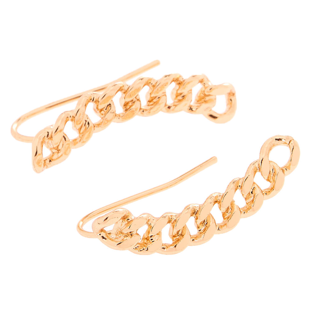 Gold 1" Chain Ear Crawler Earrings,