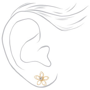 Mixed Metal Wired Flower Stud Earrings - 3 Pack,