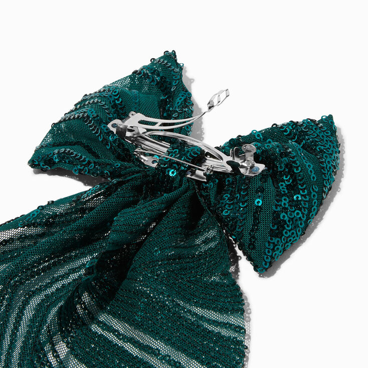Emerald Green Sequin Large Bow Hair Clip,