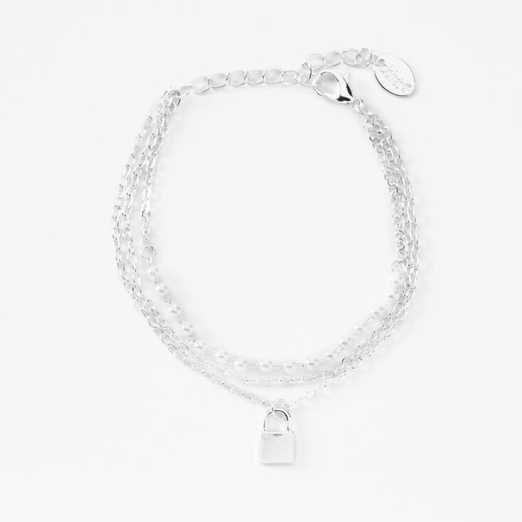 Silver Padlock Multi-Strand Bracelet,