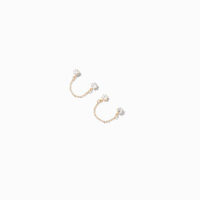 Gold-tone Cubic Zirconia Connector Chain Stud Earrings,