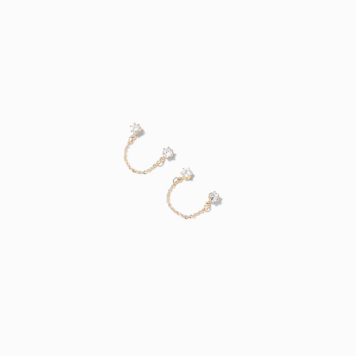 Gold Cubic Zirconia Connector Chain Stud Earrings,