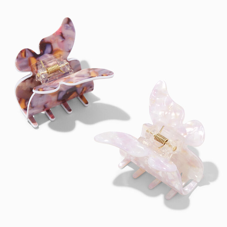 Pinces &agrave; cheveux papillon &eacute;caille de tortue violettes et blanches - Lot de 2,