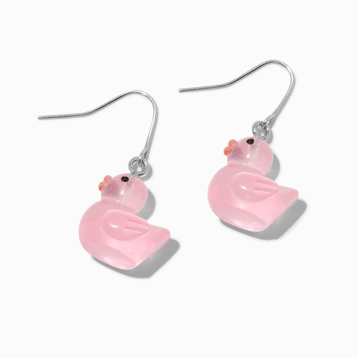 Pink Glow in the Dark Rubber Duck 0.75&quot; Drop Earrings,
