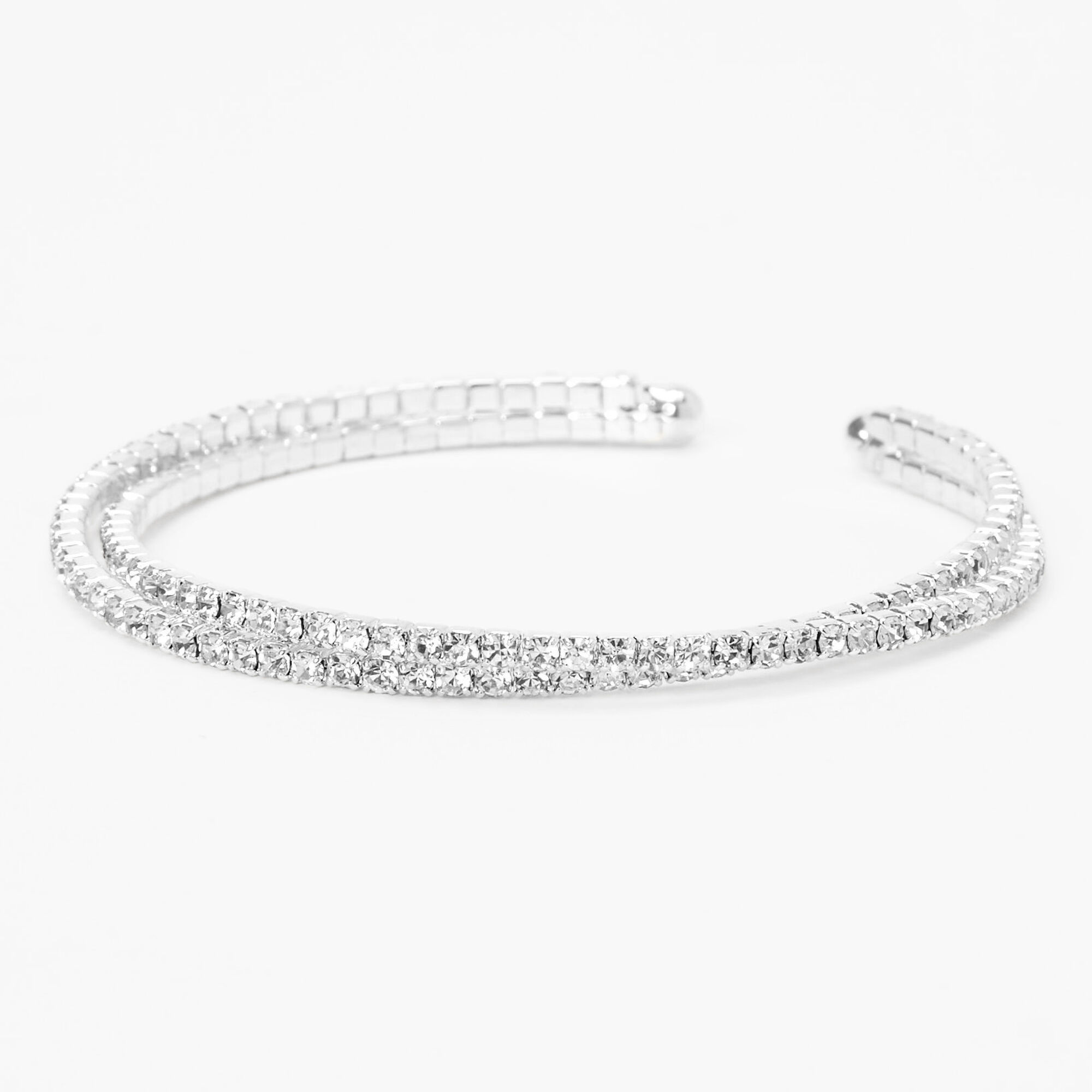 View Claires Tone Criss Cross Rhinestone Slim Cuff Bracelet Silver information