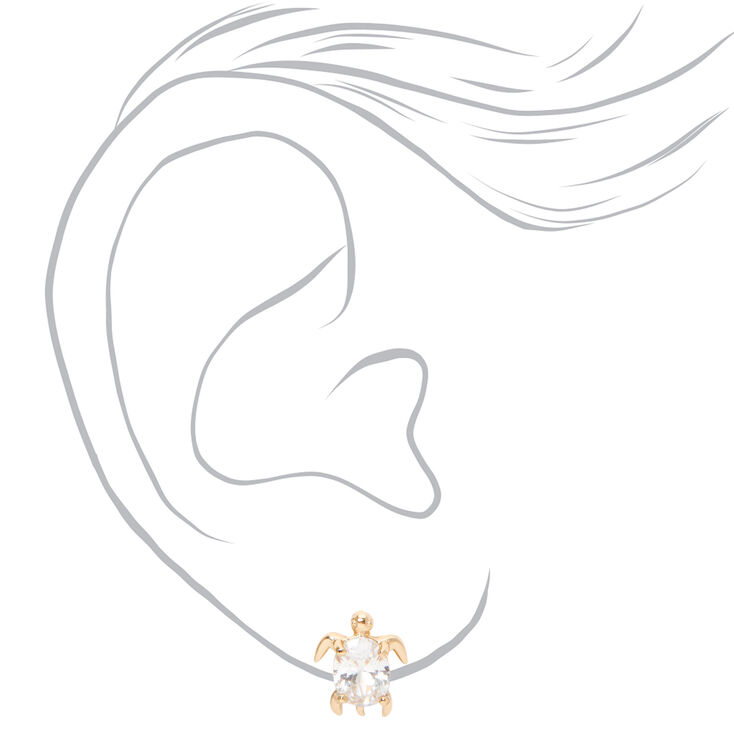 Gold-tone Cubic Zirconia 8mm Turtle Stud Earrings,