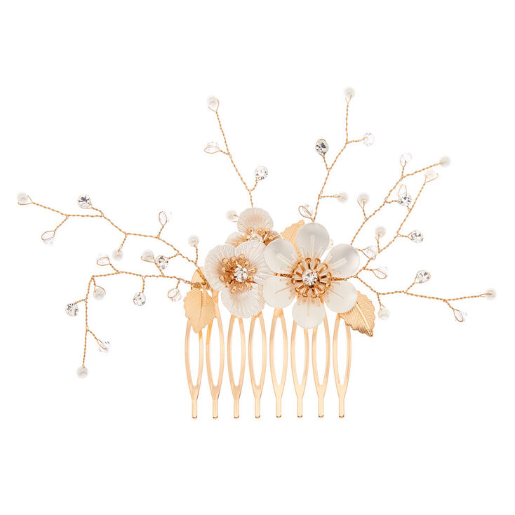 Claire's Peigne à cheveux couleur doré et champagne avec perles d'imitation et strass
