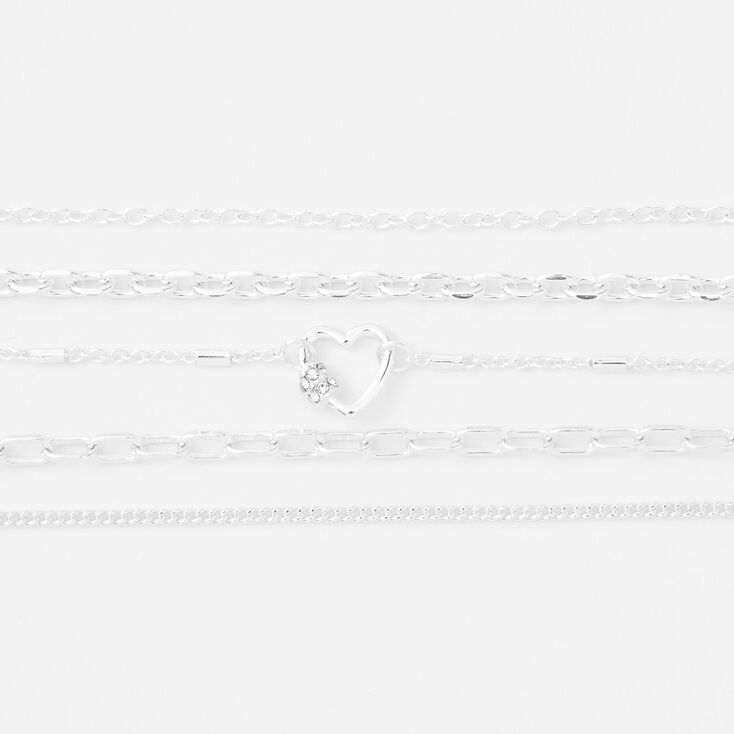 Bracelets de cha&icirc;ne c&oelig;ur couleur argent&eacute;e - Lot de 5,