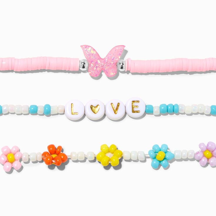 Daisy Love Butterfly Beaded Stretch Bracelets - 3 Pack,