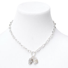 Silver Embellished Skull 16&quot; Chain Necklace,