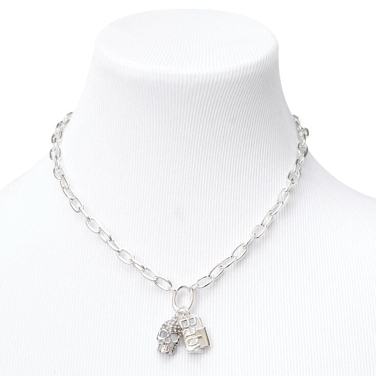 Silver Embellished Skull 16&quot; Chain Necklace,